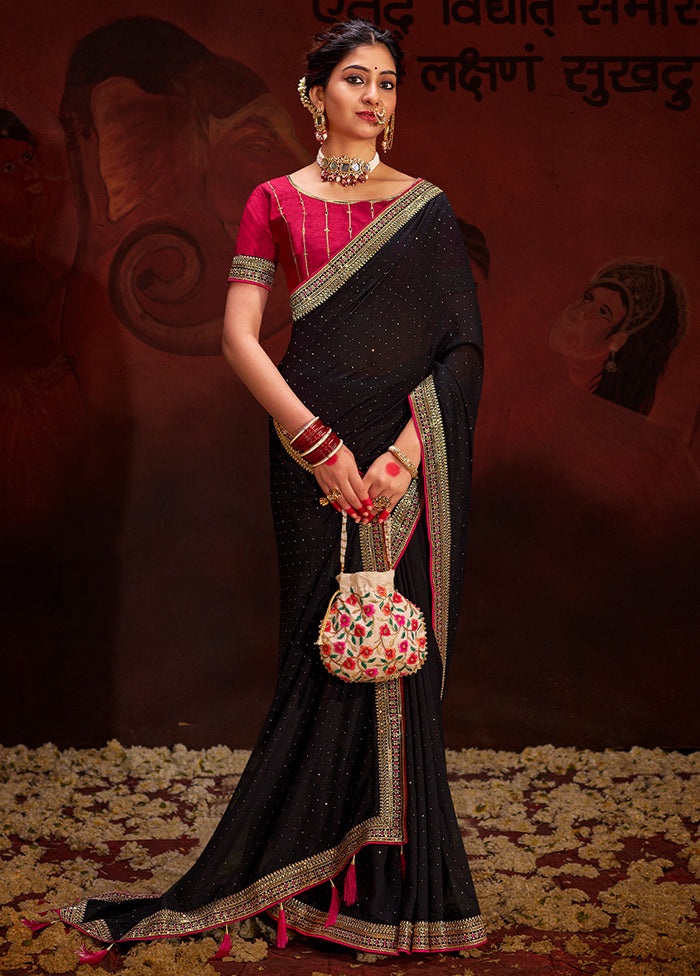 Black Dupion Silk Saree With Blouse Piece