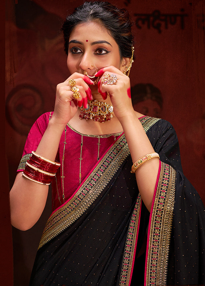 Black Dupion Silk Saree With Blouse Piece