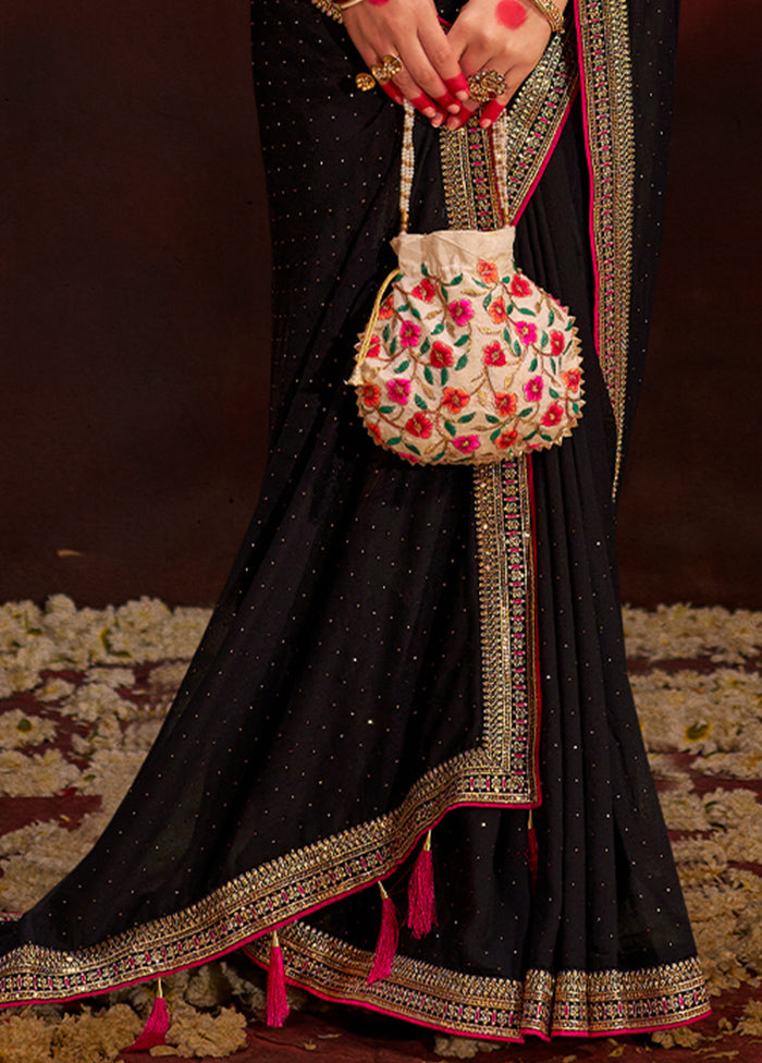 Black Dupion Silk Saree With Blouse Piece