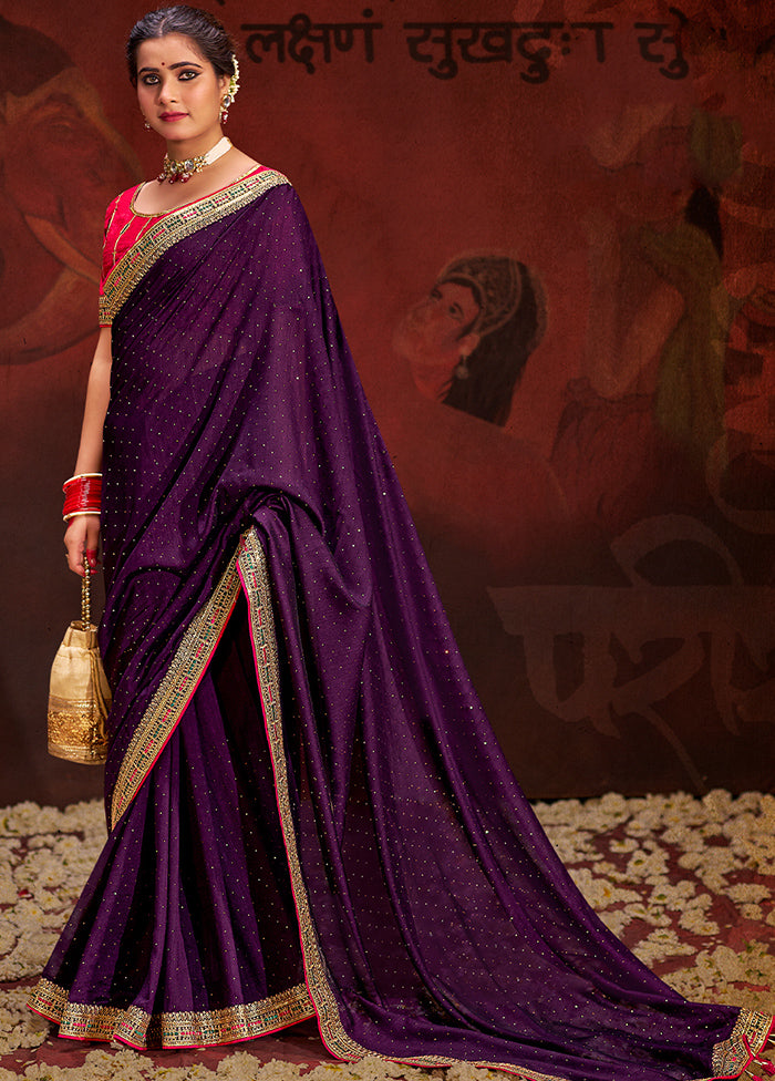 Purple Dupion Silk Saree With Blouse Piece