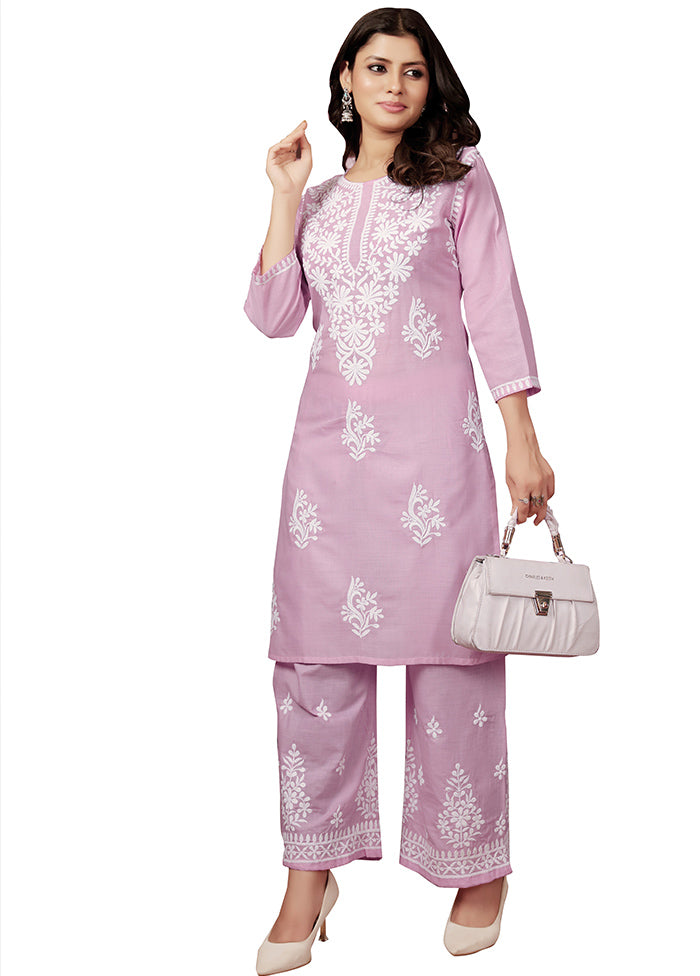 2 Pc Pink Readymade Cotton Kurti Set