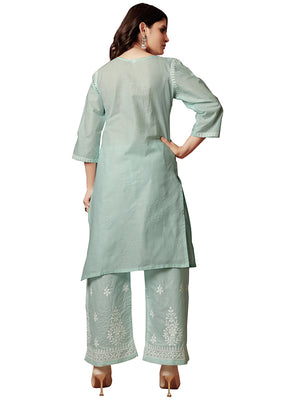 2 Pc Blue Readymade Cotton Kurti Set