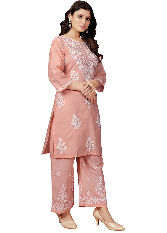 2 Pc Peach Readymade Cotton Kurti Set