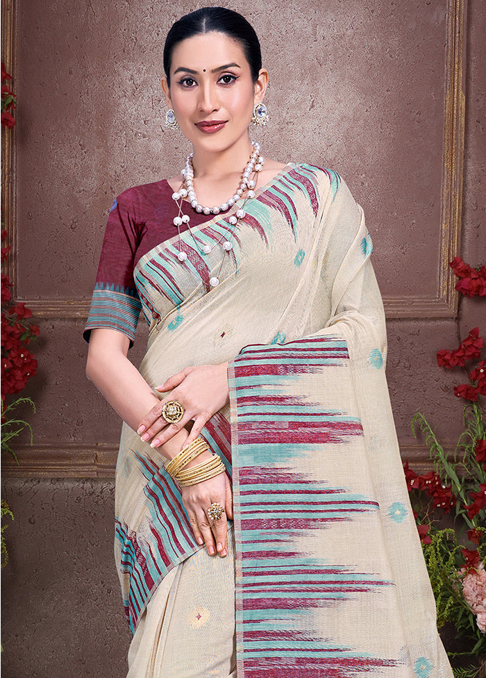 Off White Cotton Saree With Blouse Piece