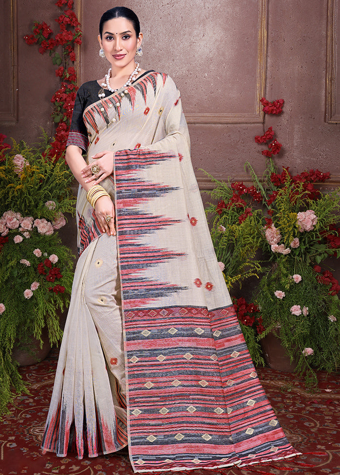 Off White Cotton Saree With Blouse Piece