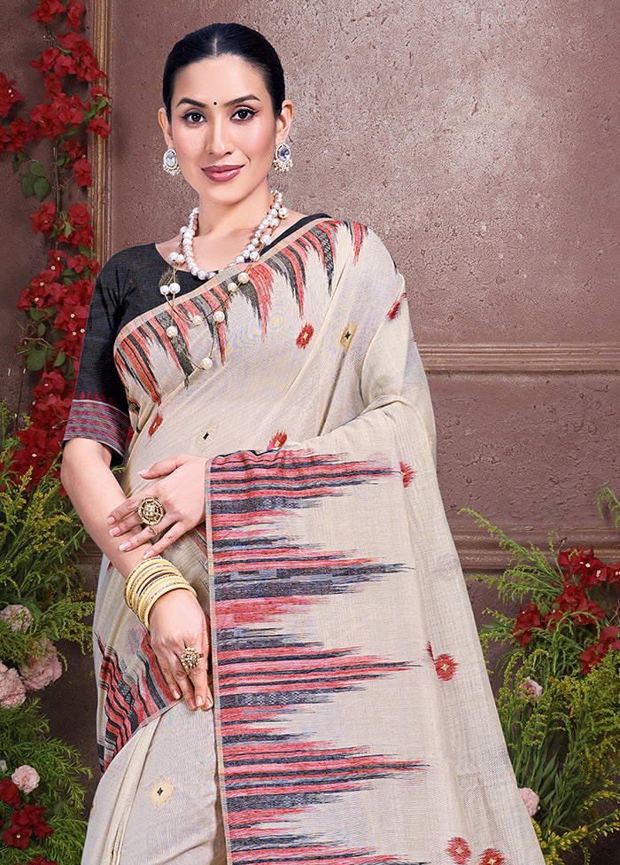 Off White Cotton Saree With Blouse Piece