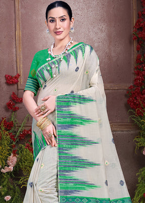 Off White Cotton Saree With Blouse Piece