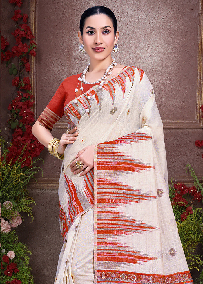 Off White Cotton Saree With Blouse Piece