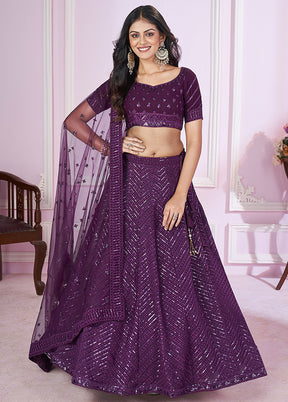 Purple Georgette Semi Stitched Lehenga Set