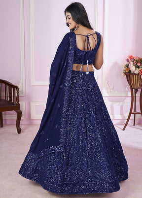 Blue Georgette Semi Stitched Lehenga Set