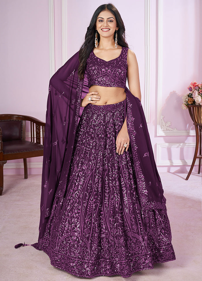 Purple Georgette Semi Stitched Lehenga Set