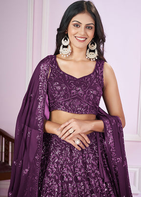 Purple Georgette Semi Stitched Lehenga Set