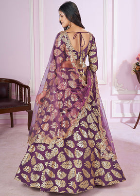 Purple Georgette Semi Stitched Lehenga Set