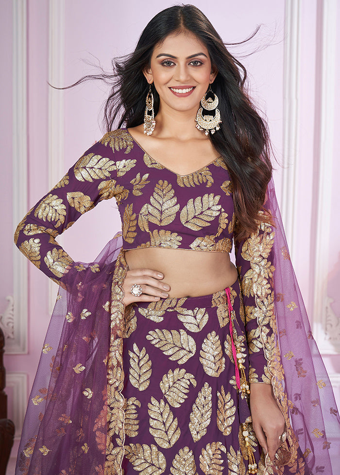 Purple Georgette Semi Stitched Lehenga Set