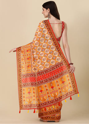 Orange Linen Silk Saree With Blouse Piece