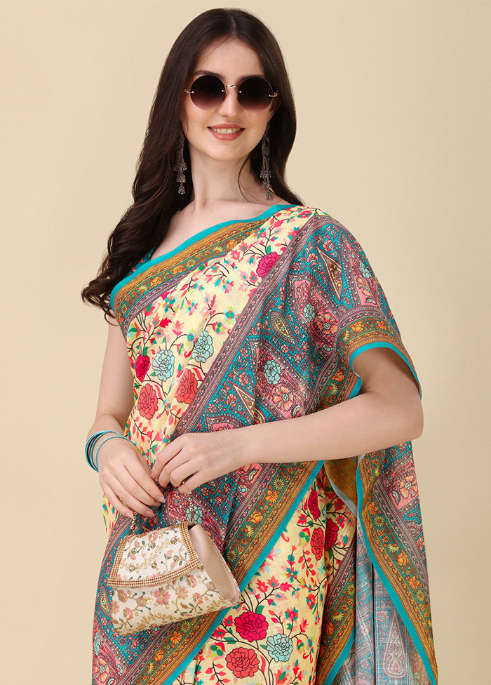 Cream Linen Silk Saree With Blouse Piece