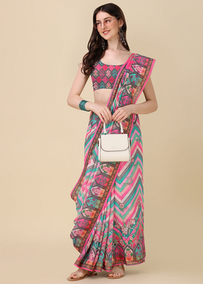 Multicolor Linen Silk Saree With Blouse Piece