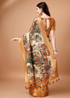 Multicolor Tussar Silk Saree With Blouse Piece