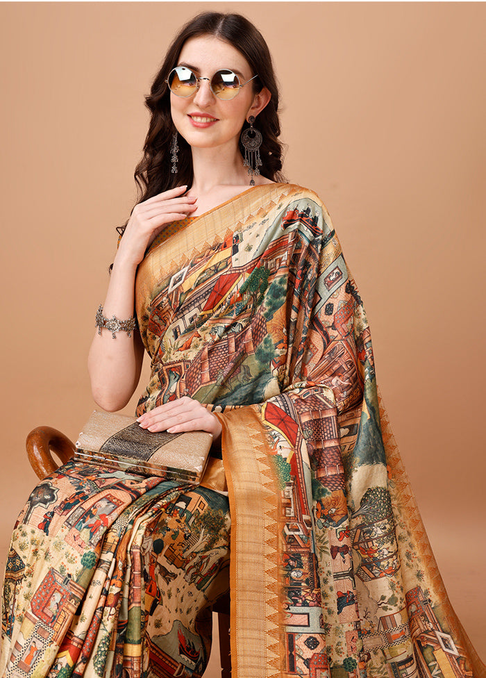 Multicolor Tussar Silk Saree With Blouse Piece