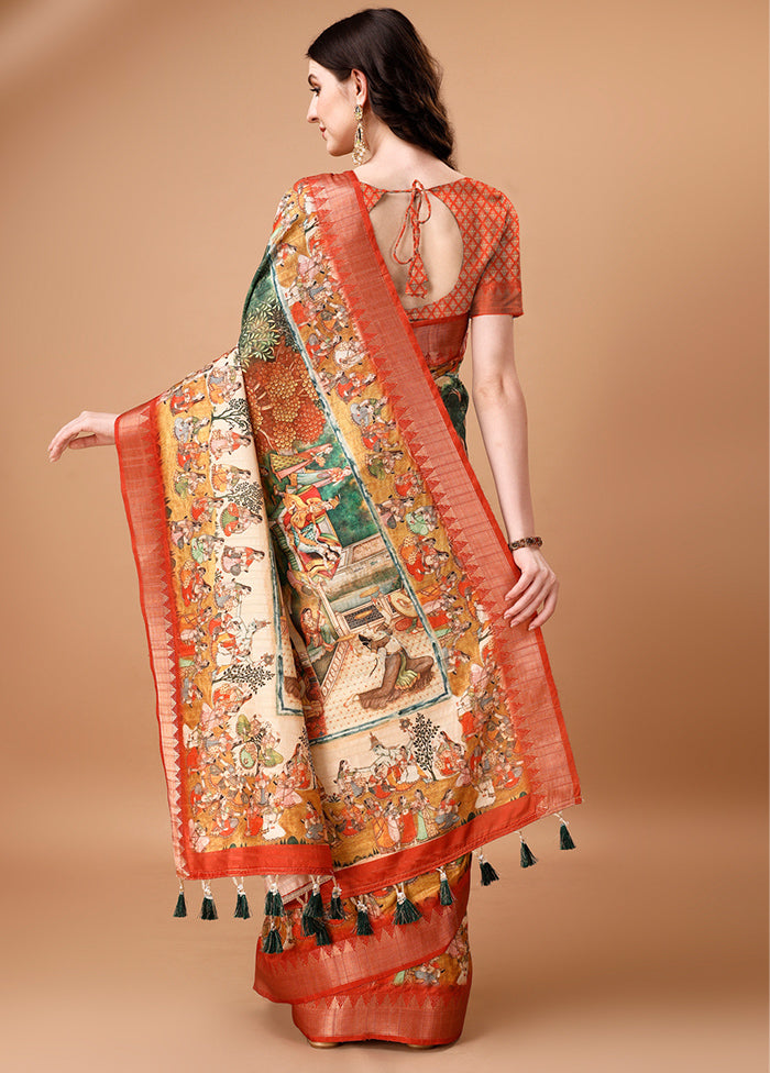 Multicolor Tussar Silk Saree With Blouse Piece