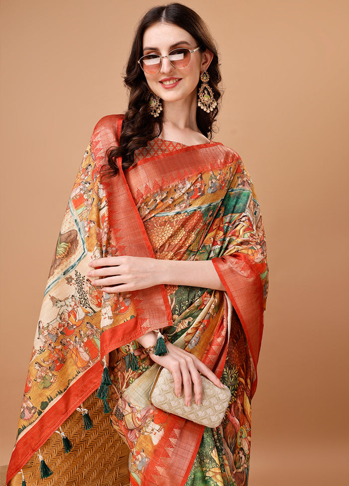 Multicolor Tussar Silk Saree With Blouse Piece