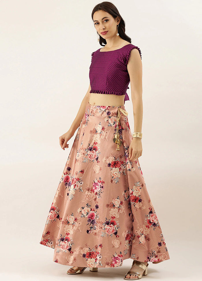 Peach Silk Semi Stitched Lehenga Set