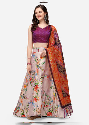 Multicolor Silk Semi Stitched Lehenga Set