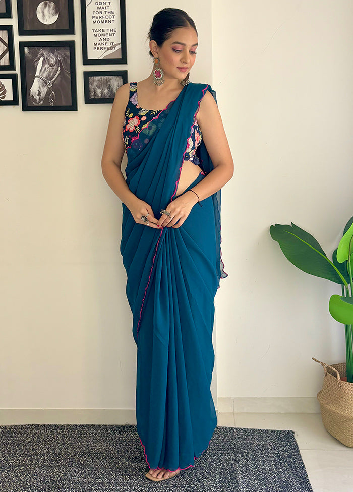 Rama Georgette Saree With Blouse Piece