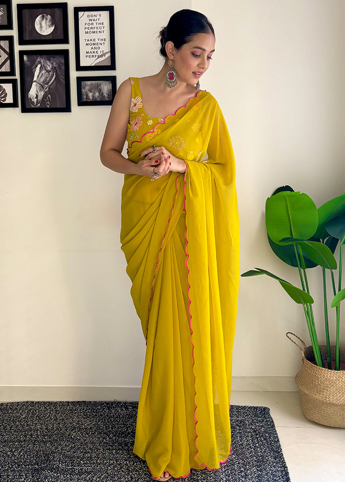 Mustard Georgette Saree With Blouse Piece