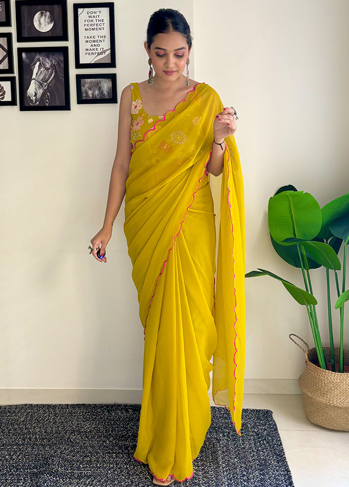 Mustard Georgette Saree With Blouse Piece