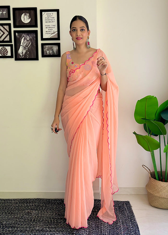 Peach Georgette Saree With Blouse Piece