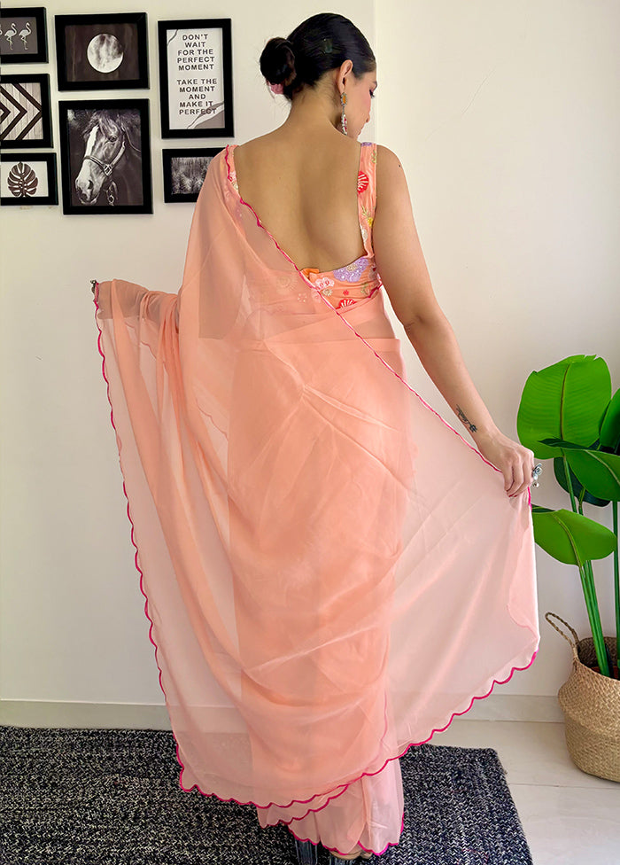 Peach Georgette Saree With Blouse Piece