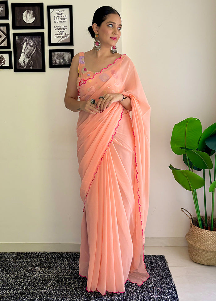 Peach Georgette Saree With Blouse Piece