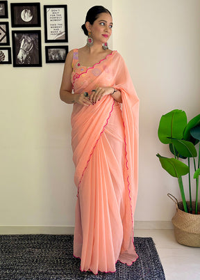 Peach Georgette Saree With Blouse Piece