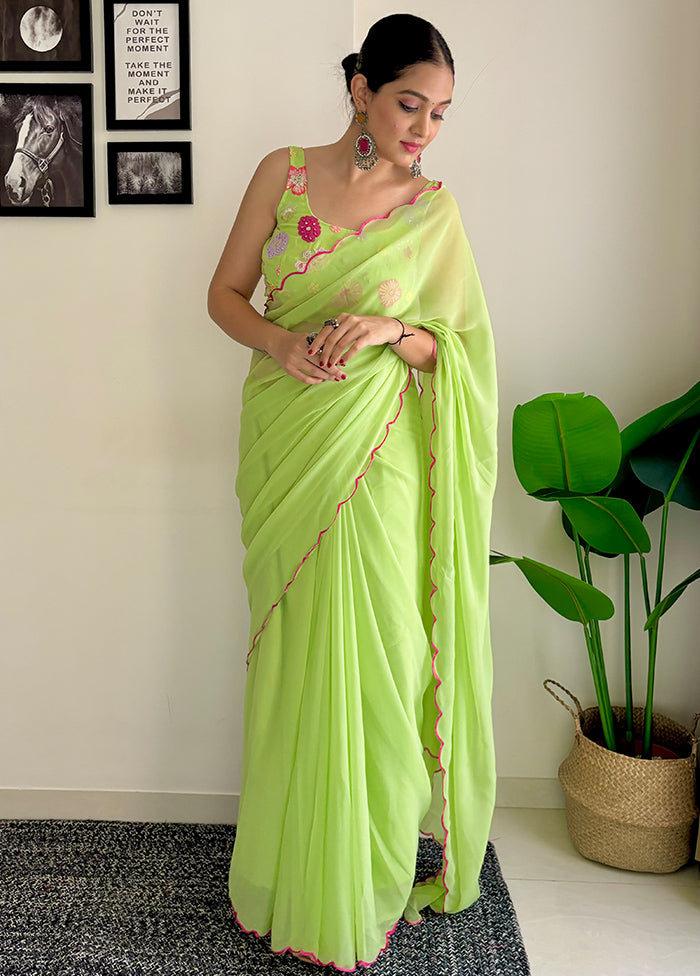 Green Georgette Saree With Blouse Piece