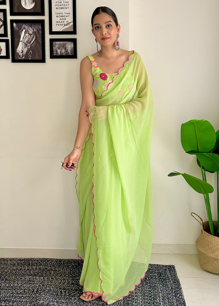 Green Georgette Saree With Blouse Piece