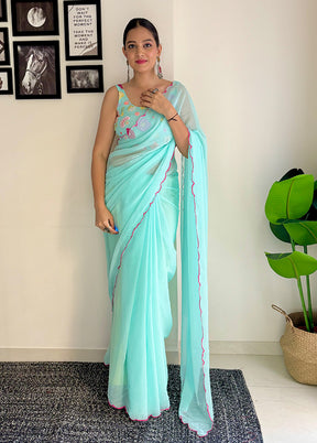 Sky Blue Georgette Saree With Blouse Piece