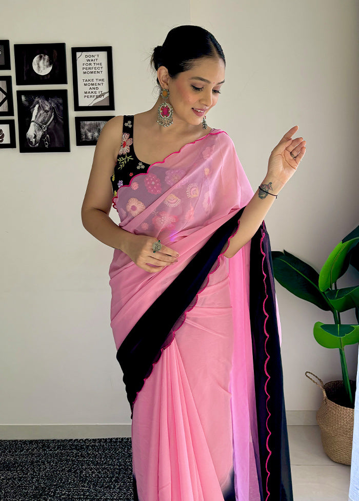 Pink Georgette Saree With Blouse Piece