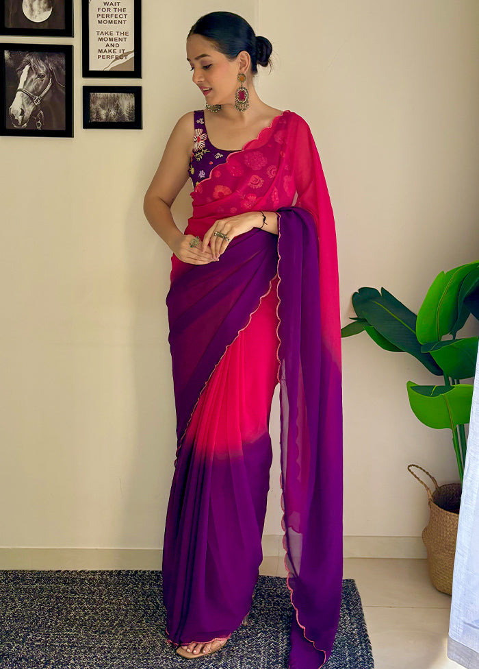 Pink Georgette Saree With Blouse Piece