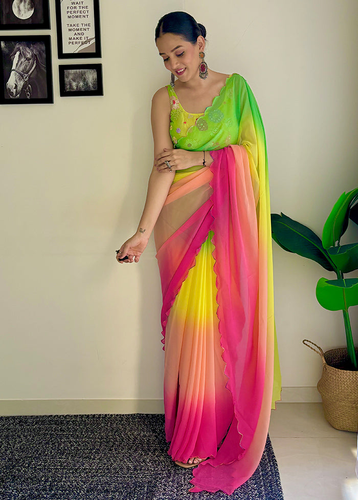 Green Georgette Saree With Blouse Piece