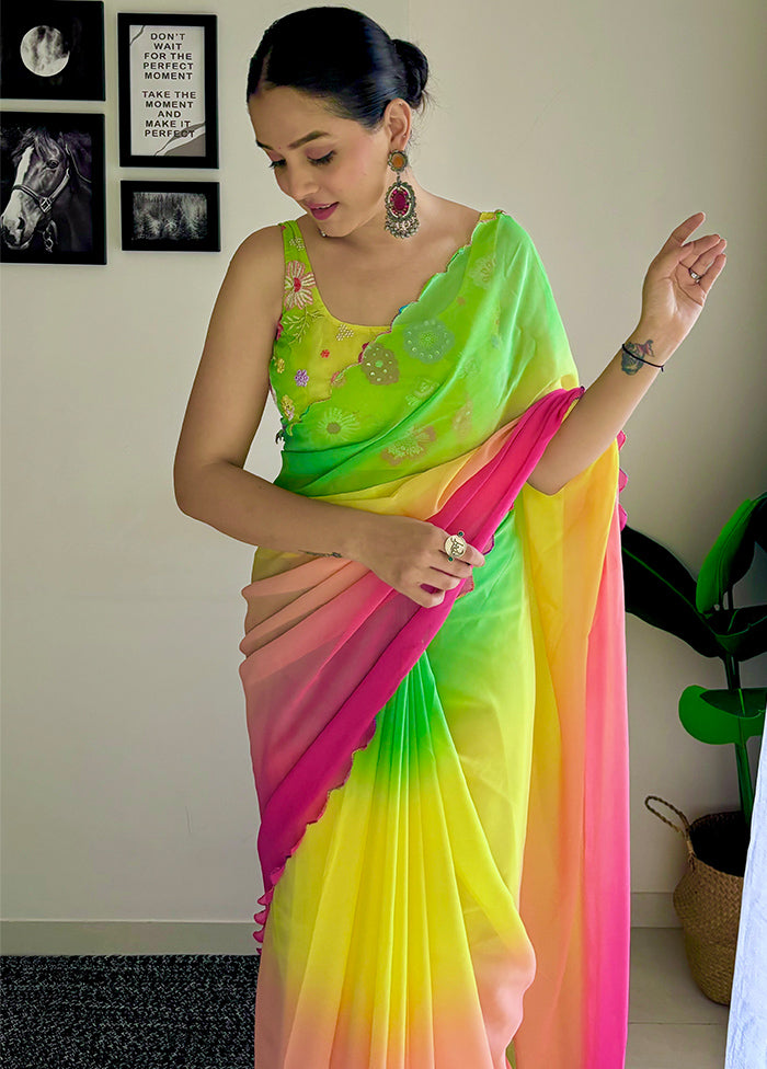 Green Georgette Saree With Blouse Piece