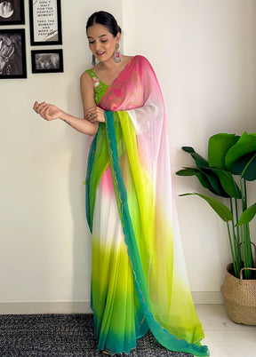 Multicolor Georgette Saree With Blouse Piece