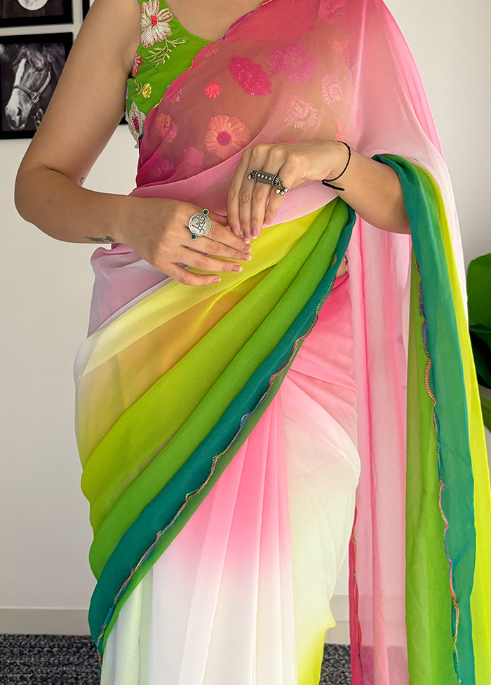 Multicolor Georgette Saree With Blouse Piece