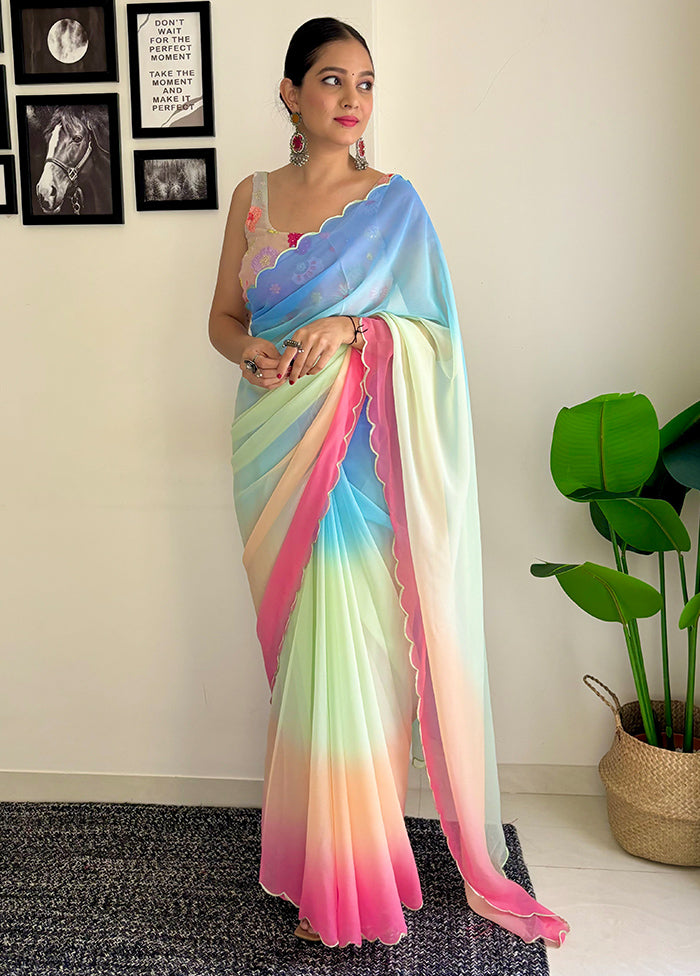 Multicolor Georgette Saree With Blouse Piece