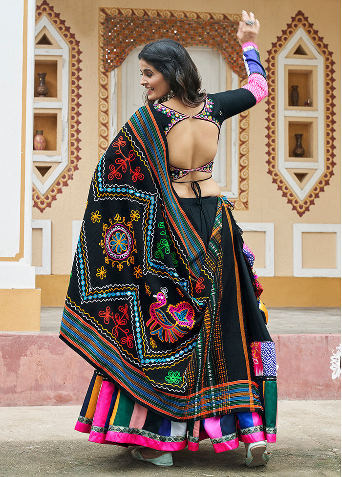 3 Pc Black Viscose Semi Stitched Lehenga Set