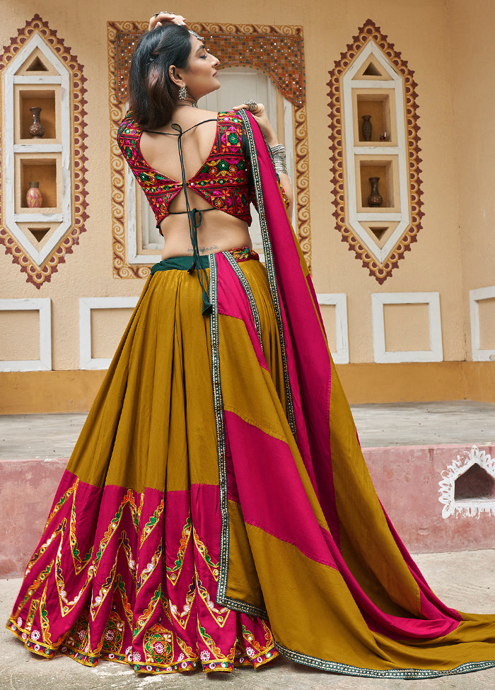 3 Pc Mustard Yellow Viscose Semi Stitched Lehenga Set