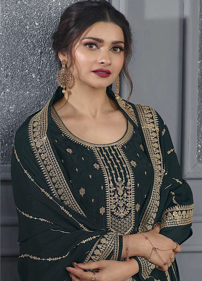 3 Pc Grey Semi Stitched Silk Suit Set