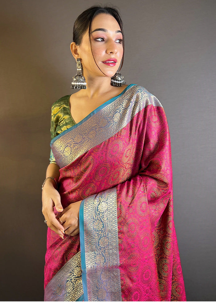 Pink Dupion Silk Saree With Blouse Piece