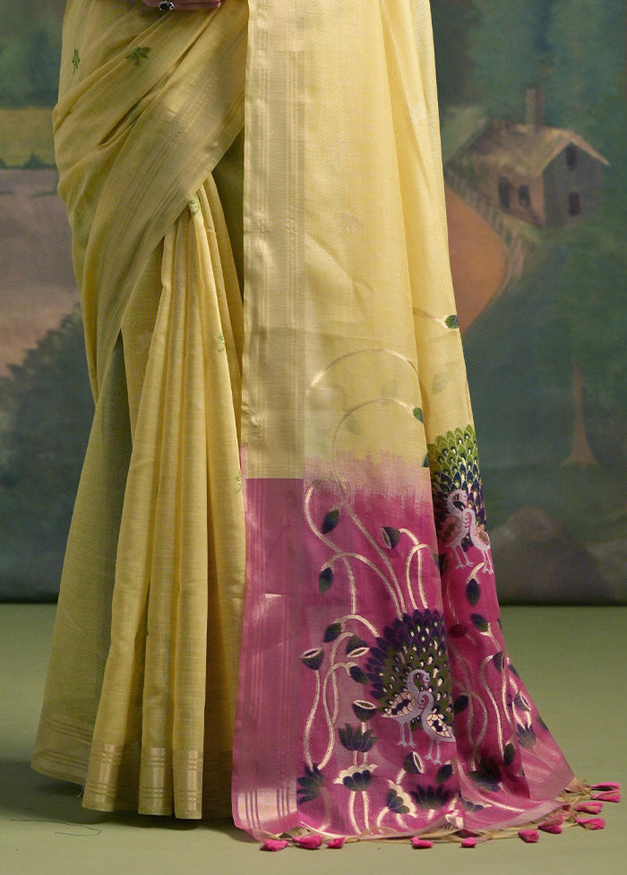 Yellow Dupion Silk Saree With Blouse Piece