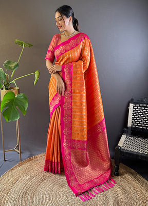 Orange Dupion Silk Saree With Blouse Piece